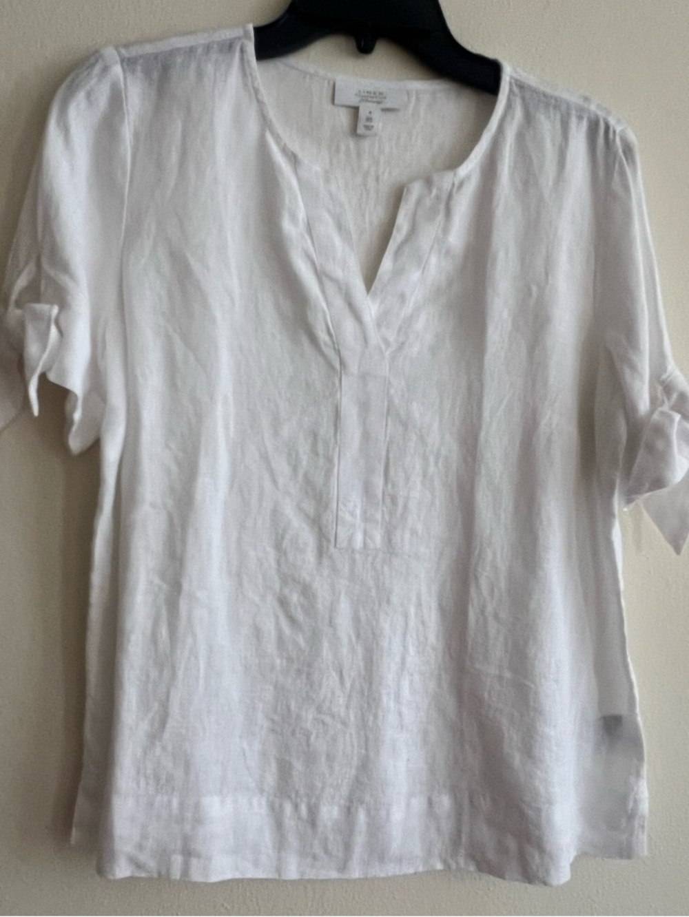 New 100% Linen Charter Club White V-Neck Tie Sleeve Bow Blouse Size S - Picture 7 of 8